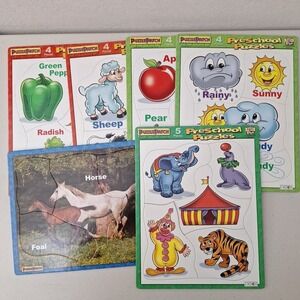 Vintage Puzzle Patch Picture Puzzles Horse Animals Circus Fruit Weather Lot of 7